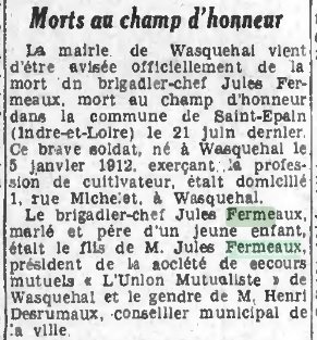 Jules Fermeaux
Mort au champ d'honneur