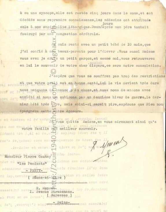 Raymond Meneut
2ème cuirassier
Courrier