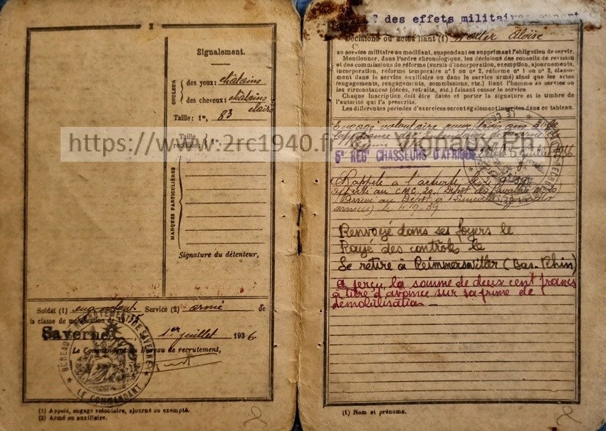Aloïse Walter
2ème régiment de cuirassiers
Livret militaire