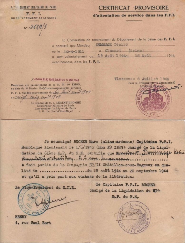 Désiré Domage
certificat FFI